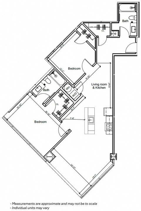 Floor plan for 2 beds, 2 baths, 1231 sqft